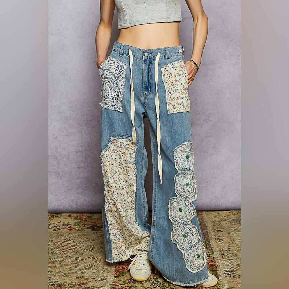 PB14 POL Boho Floral Patchwork Pants